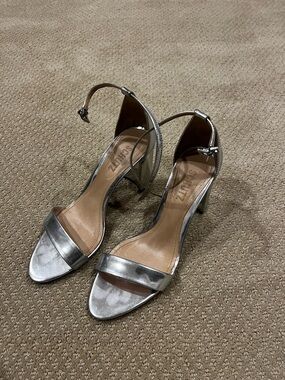 Schutz Silver Metallic Ankle-Strap Heels women size 8.5